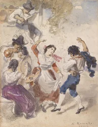 Bailarines de tarantela y tocador de mandolina
